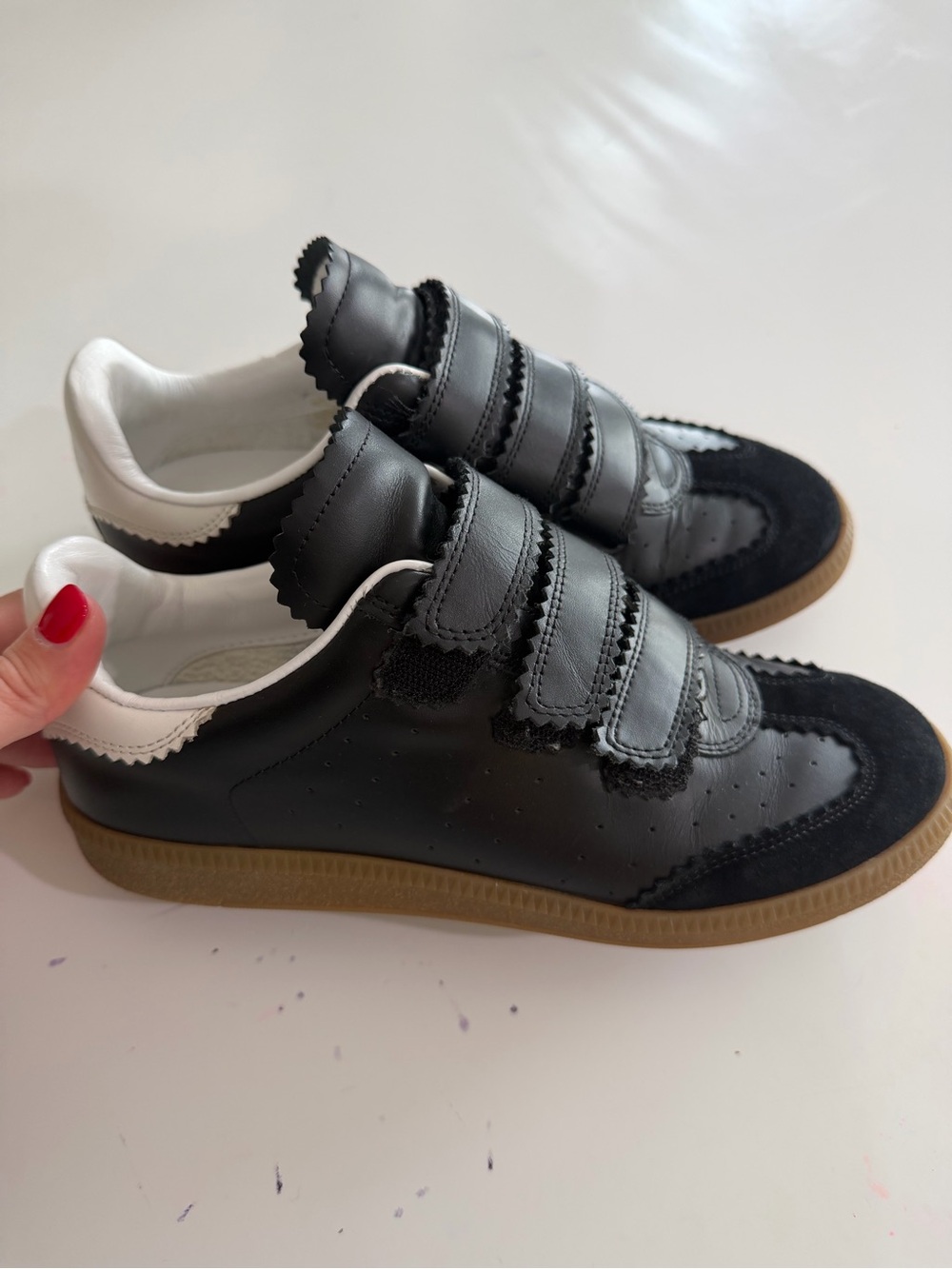 Isabel Marant Black and White Womens Velcro Sneakers